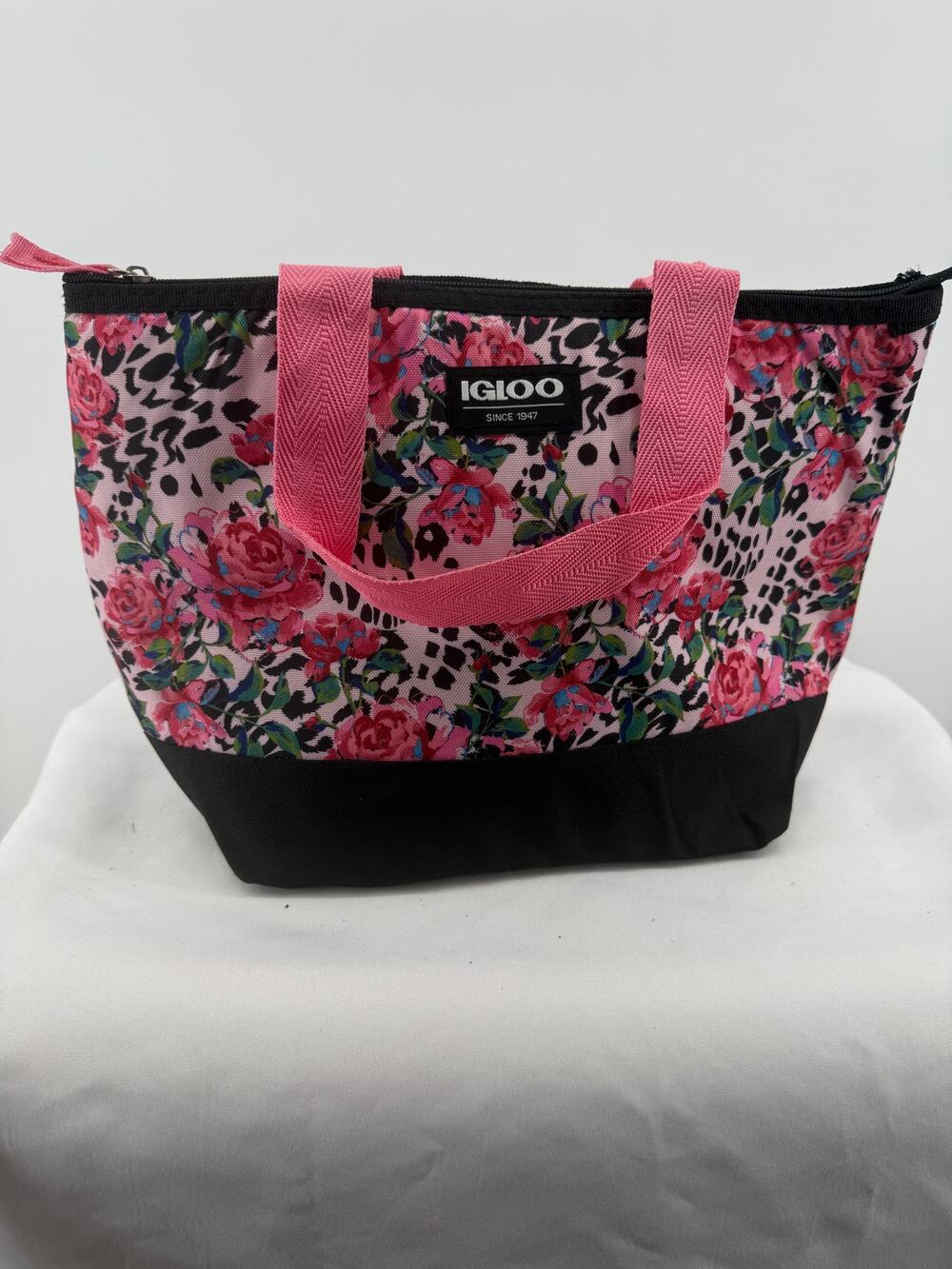 Igloo NEW Floral Lunch Tote Cooler Bag Pink Roses Leopard Print Insulated Zipper